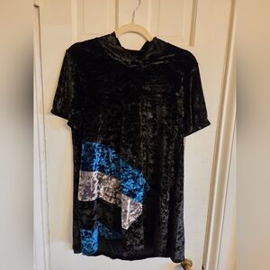 Lobo Mau Black Velvet Mini Dress with Blue and Silver Accents